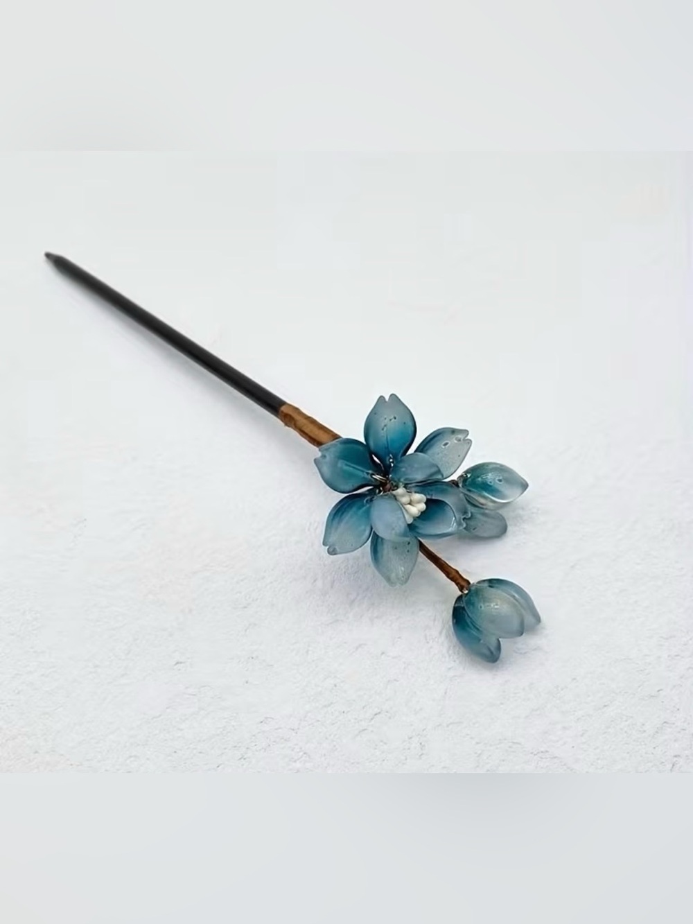 Handcrafted Blue Floral Hair Stick - Elegant Women’s Accessory